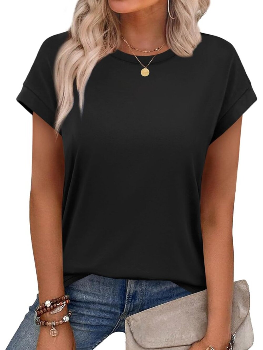 Womens Summer Tops Short Sleeve Shirts Crew Neck Cute Trendy Tunic Blouses S-3XL